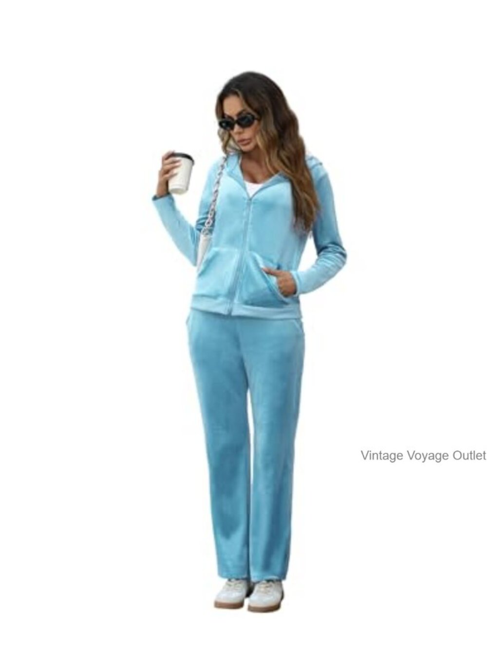 Velour Tracksuit Womens 2 Piece Zip Hoodie Sweatpants Set